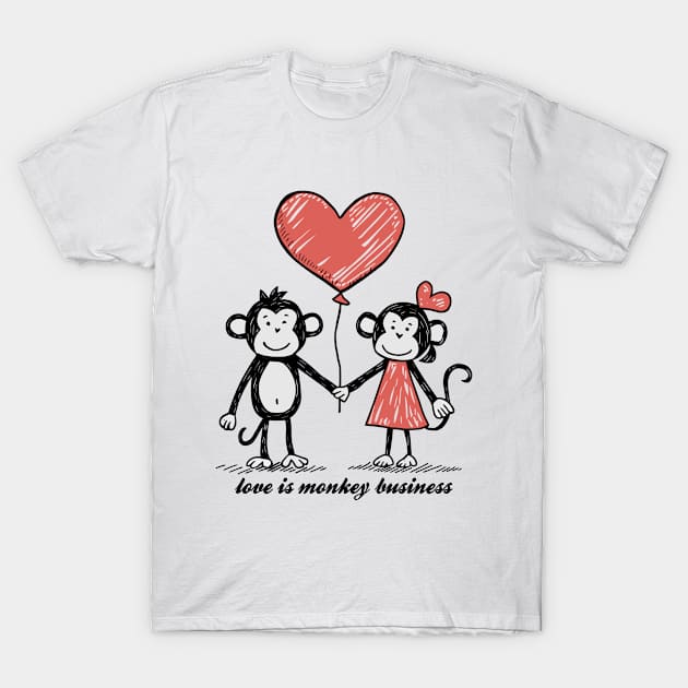 Monkey Lovers Stick Figure Couple Monkey Business T-Shirt by Macphisto Shirts